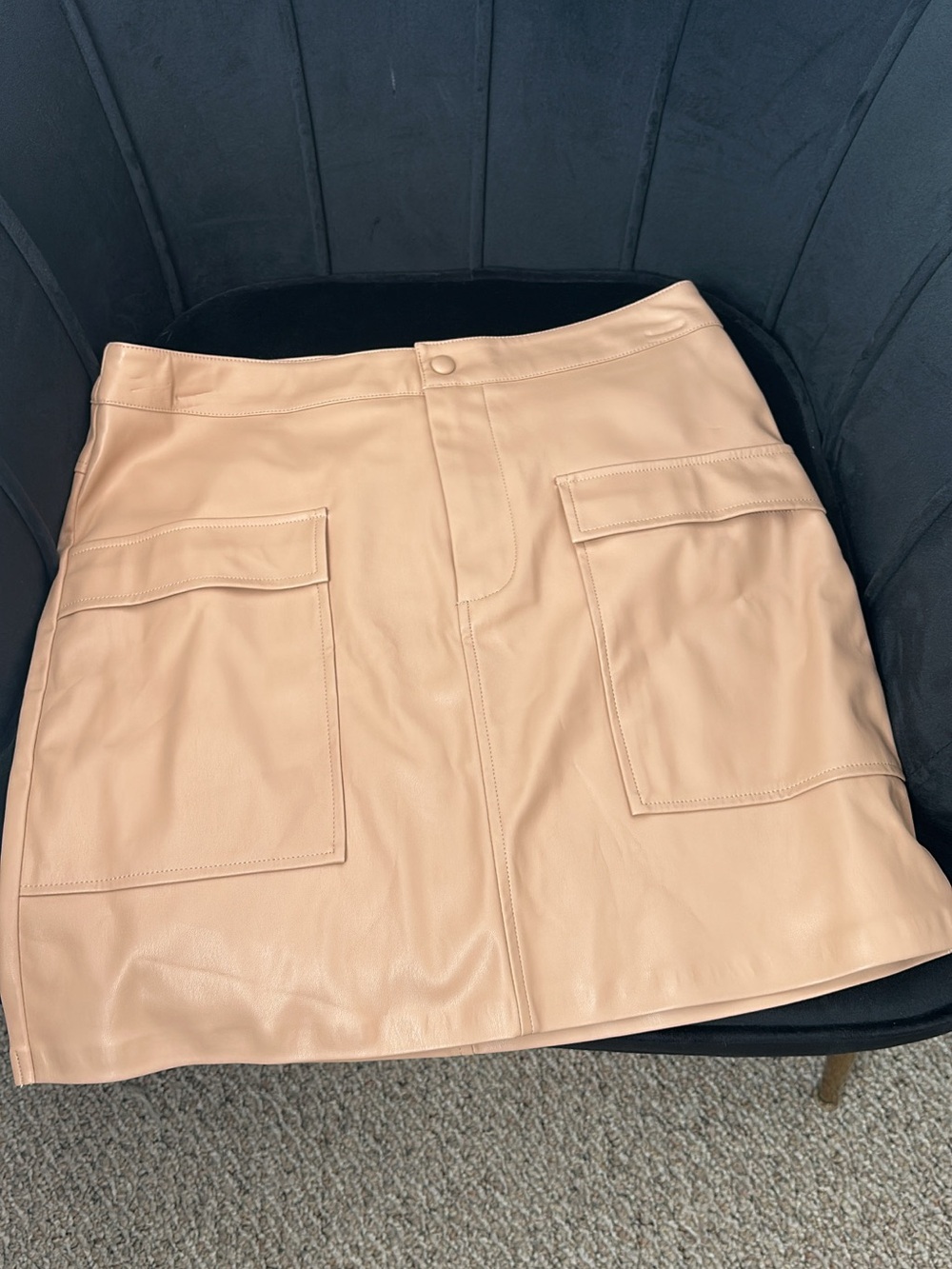 Womens Faux Leather Pocket Mini Skirt - Nude/camel
